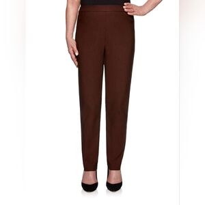 Alfred Dunner Women's Brown Straight-Leg Trousers Size 18P Stretchy Pull-On